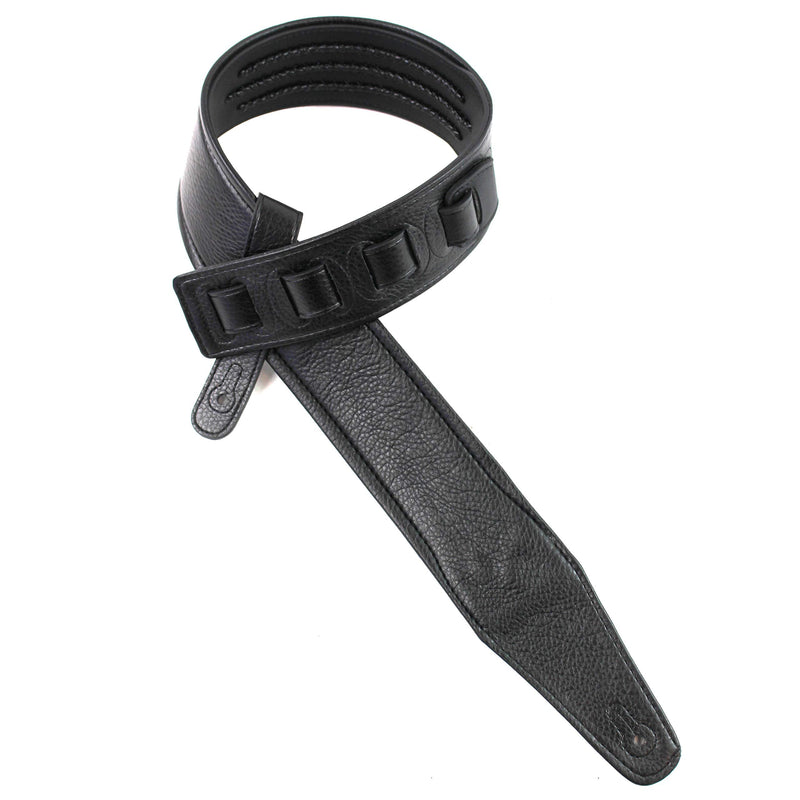 Walker & Williams G-55-BLK Matte Black Padded Guitar Strap with Black Leather Lacing