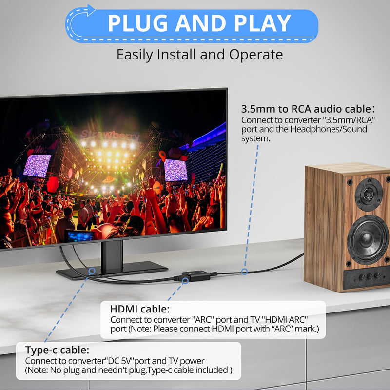 CAMWAY 192KHz ARC Audio Extractor - ARC to 3.5mm Audio Adapter for TV to Sound System Headphone, ARC Converter Built-in Professional Amplifier Chip with 3.5mm Cable(Not for HDMI,eARC Interface) 3.3+3.3ft