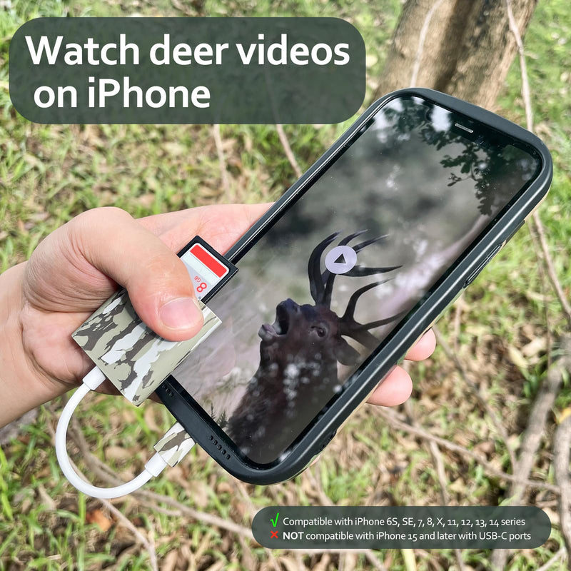 Trail Camera Viewer, Plug & Play for Hunters to View Images and Videos from Game Camera for iPhone 6S, SE, 7, 8, X, 11, 12, 13, 14 Series For iPhone 6S - 14 series