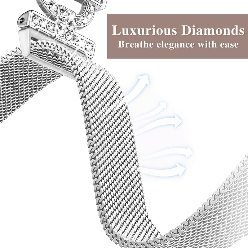 Magnetic Band Compatible with Apple Watch Bands for Women 42mm 44mm 45mm 49mm, Diamond Milanese Stainless Steel D-shaped Apple Watch Band for iWatch Bands Series 9/8/7/6/5/4/SE Ultra/Ultra 2
