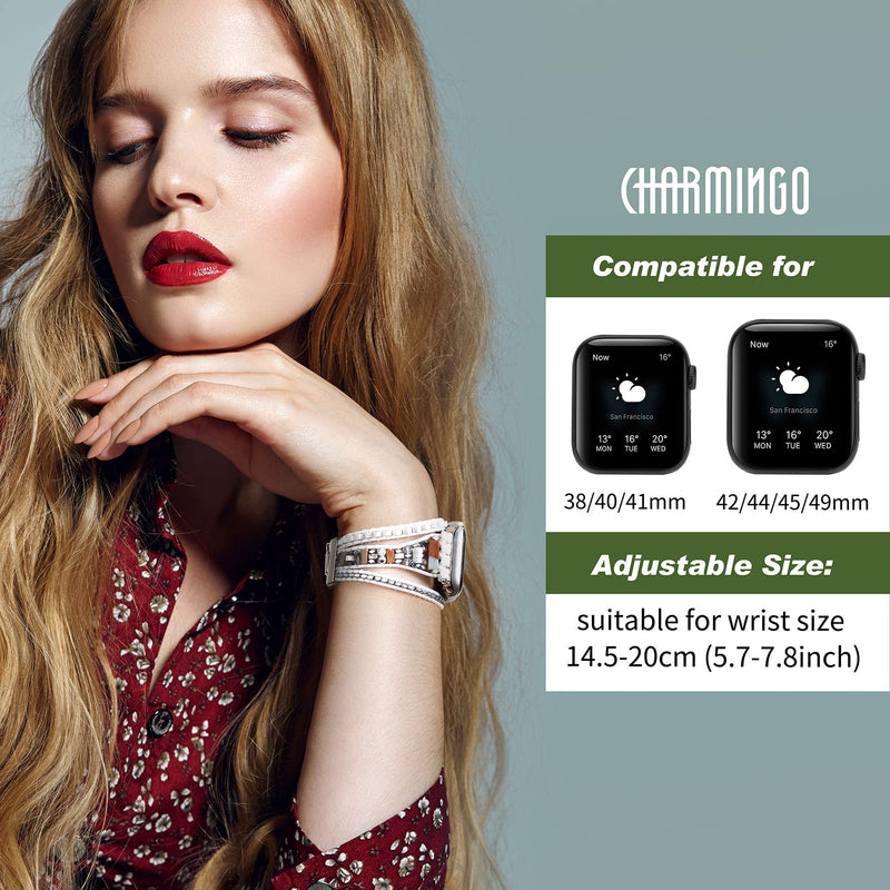 Boho Beaded Bracelet Band Compatible with Apple Watch Band Beaded Bracelet for Women Men 38mm/40mm/41mm, Multilayer Wrap Apple Watch Strap for Iwatch Band Series 8 7 6 5 4 3 2 1 SE Ultra