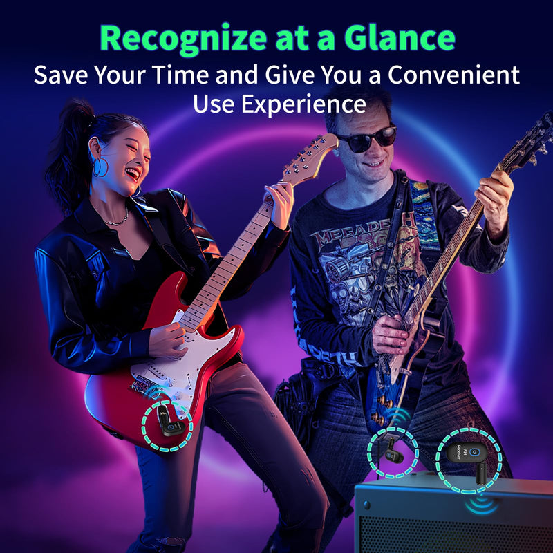 A14 Wireless Guitar System 2.4GHz 2 Modes, Thumb-Size, 90° Rotatable, Wireless Guitar Transmitter Receiver 100ft Range, Plug & Play for Guitar, Bass, Violin, Keyboard - Black (2TX + 1RX) 2TX + 1RX
