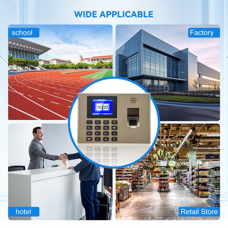 Time Tracking for Small Businesses, Multilingual, with Fingerprint & Pin Input, 1000 Fingerprint & 1000 ID, Employee Time Tracking Device, Working Time Tracking for Small Businesses