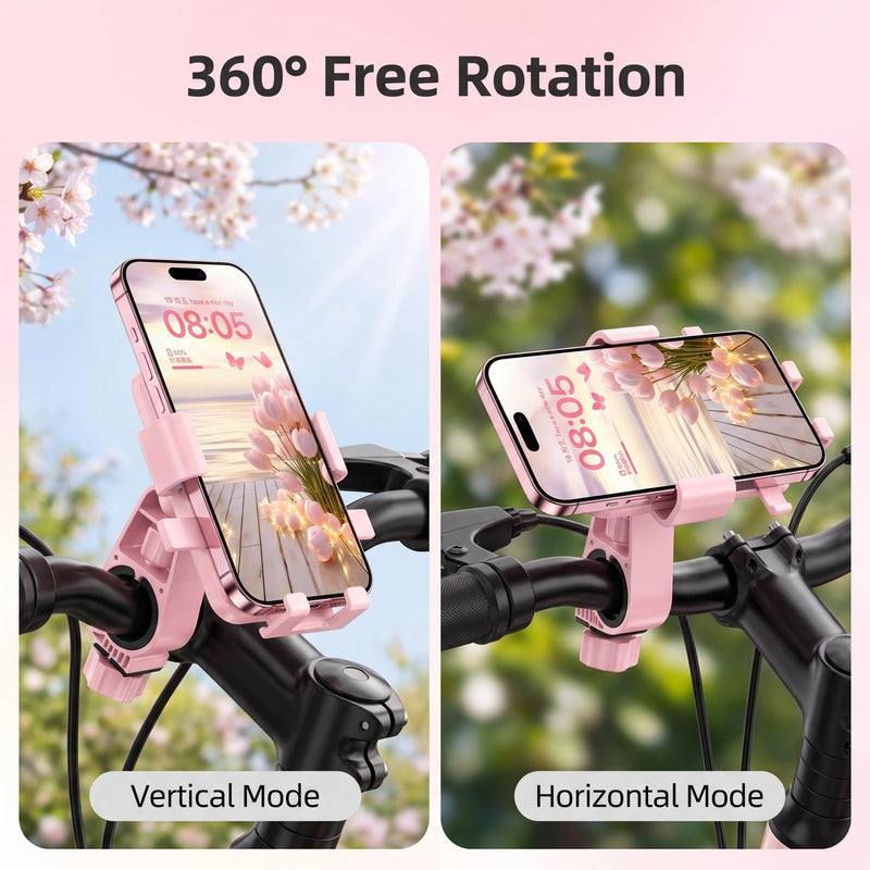 Pink Bike Phone Mount for Women, Anti-Shake Bicycle & Scooter Phone Holder | Slide-to-Lock Bicycle Phone Holder, 360° Rotatable Anti-Shake Scooter Mount for Electric Bike, Motorcycle