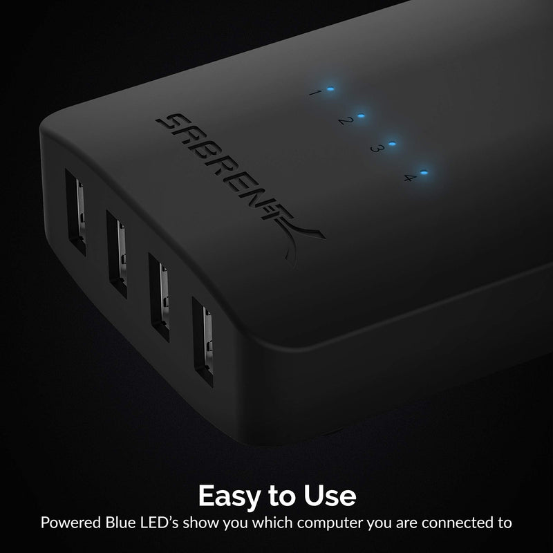 SABRENT USB 2.0 Sharing Switch for 4 Computers, LED Indicators (USB-USS4) | Share USB peripherals across up to 4 computers; LED device indicators 4-Port Switch