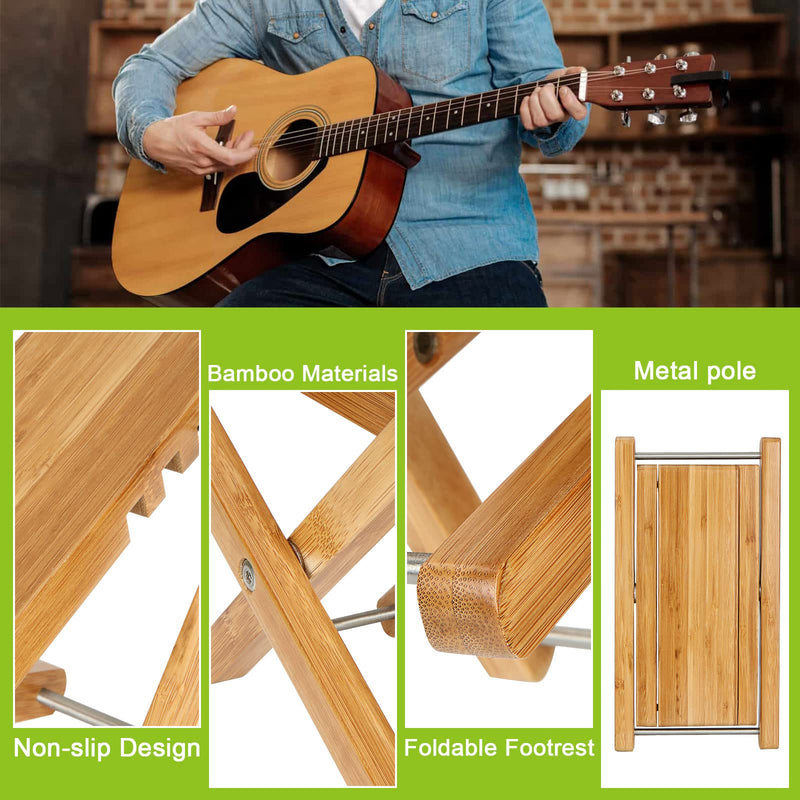 Bamboo Guitar Foot Stool 9.25 Inch 4 Gear Adjustable Non-Slip Foot Rest for Classical Guitar Player