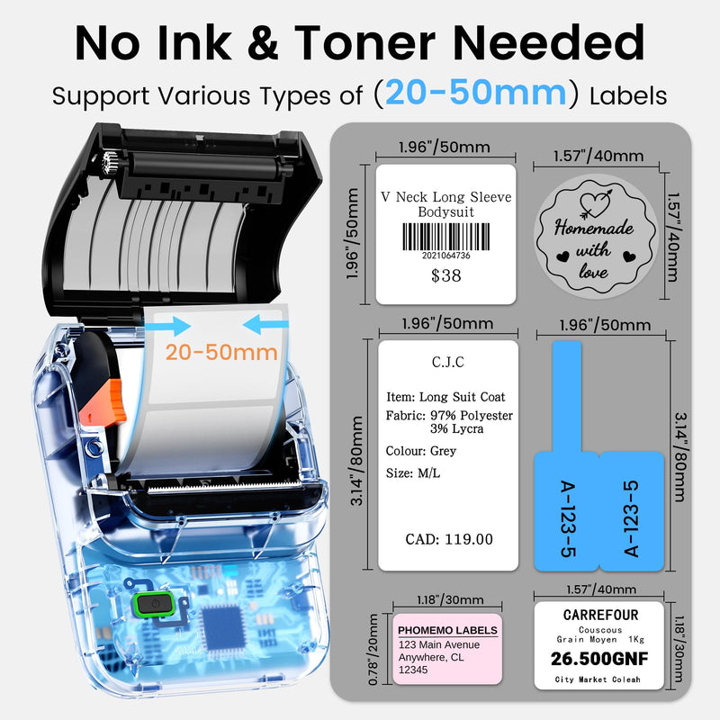 [AUSTRALIA] - Label Maker, Thermal Label Maker, Barcode Label Printer for Small Business, Bluetooth Label Maker Machine Compatible with Phone & PC, Inkless Portable Label Makers for Address, Logo, Barcode Black 