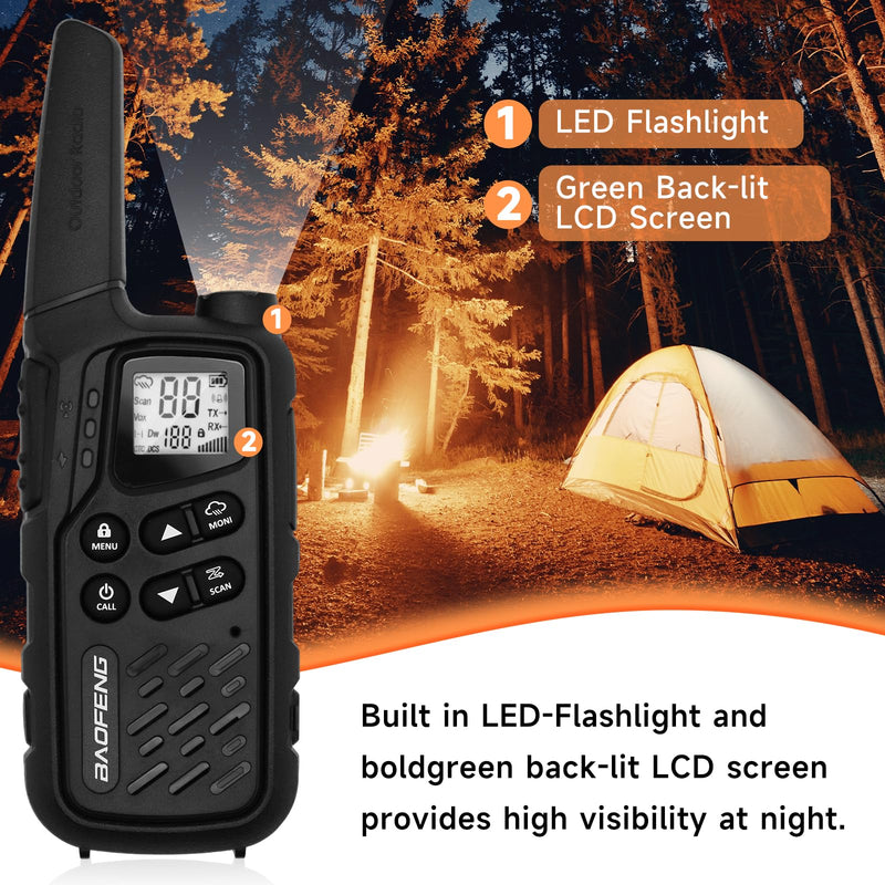 [AUSTRALIA] - BAOFENG MP25 Walkie Talkies,Family Walkie Talkie Camping Essentials NOAA Weather Scan 155 Privacy Codes 22 FRS Channels 2PC (Black) Black 
