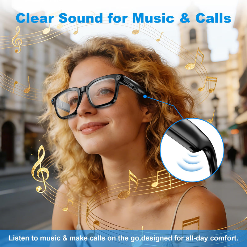 AI Smart Glasses with Camera, 8MP HD Camera Glasses for Women Men, Video Recording Sunglasses with Voice Assistant, Open-Ear Audio, Real-Time Translation for Life &Work Vlog, Black(3 Lenses)