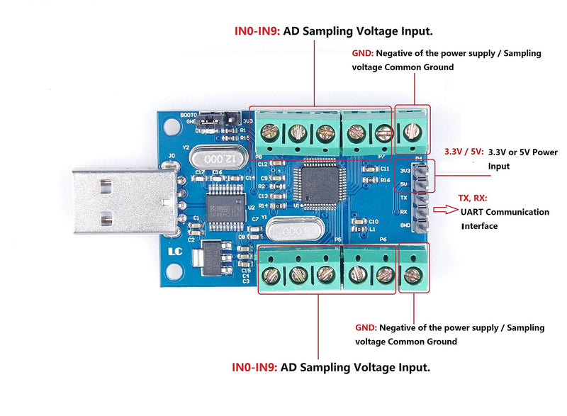 NOYITO USB 10-Channel 12-Bit AD Data Acquisition Module STM32 UART Communication USB to Serial Chip CH340 ADC Module