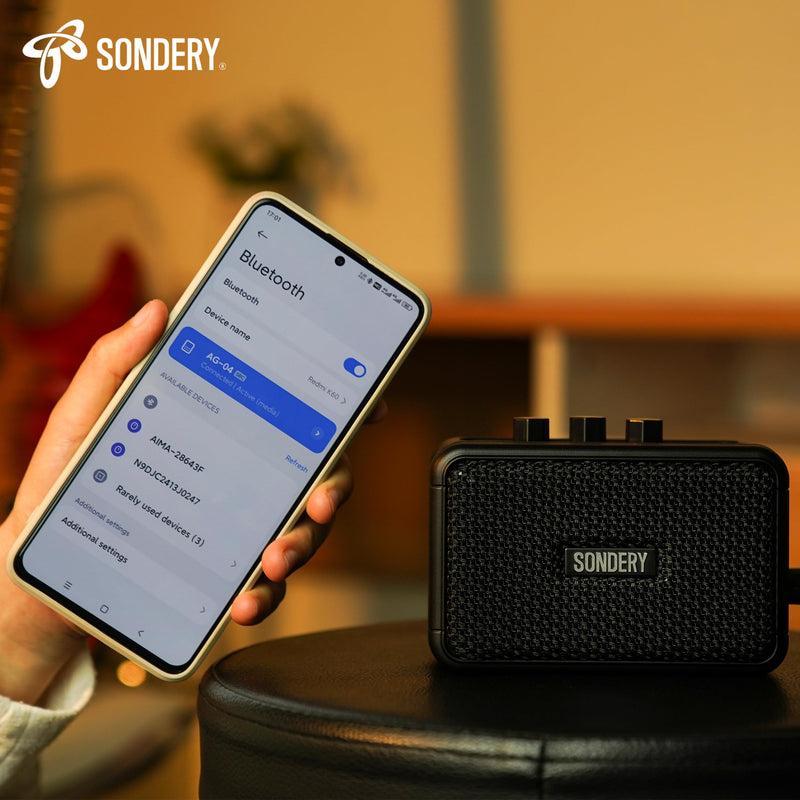 Sondery Mini Guitar Amp for Electric Guitars 5W Two Speakers Rechargeable Portable Pratice Small Amplifier with Overdrive/Clean Effects and Bluetooth Black