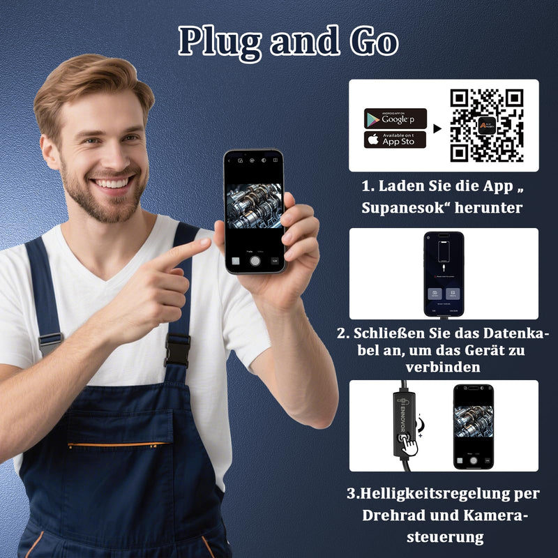 Ennovor Endoscope Camera with Light, 1920P HD Inspection Camera, Channel Camera 7.9mm with 8 LED Light, Waterproof IP67 Tube Camera, No WiFi, for Android & iOS, for Cars | Pipes | Machinery (5M) W401
