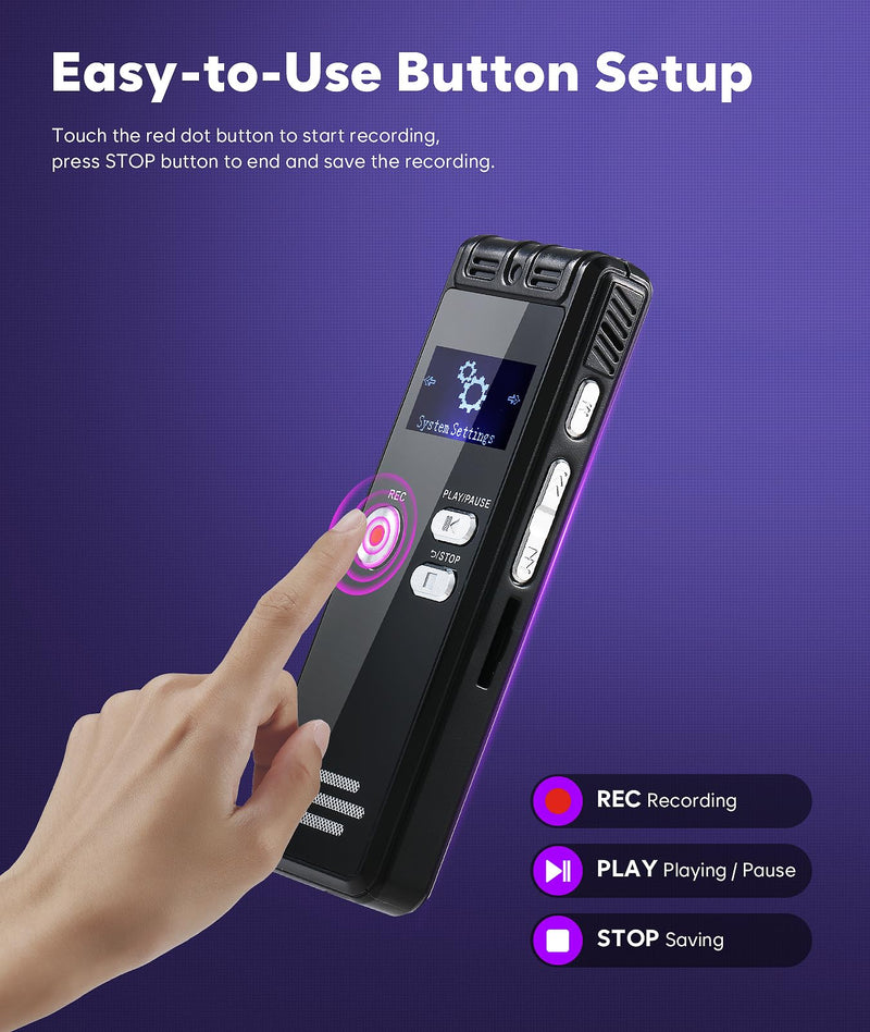 [AUSTRALIA] - 64GB Digital Voice Activated Recorder with Playback - 3072Kpbs HD Dual MIC Tape Voice Activated Recorder with Noise Reduction for Interviews/Meeting/Classes, 4608 Hours Audio Recording Device 601-64GB 