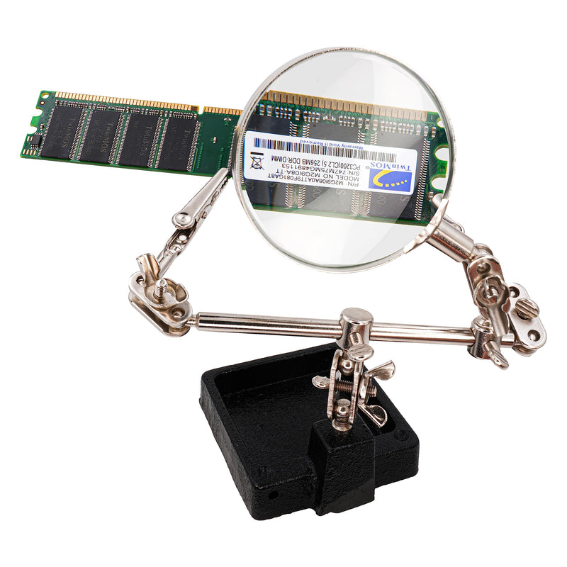 BIGtec Third Hand with Magnifying Glass Helping Hand Precision Mechanics Soldering Aid Soldering Accessories Soldering Tool with Interchangeable Clamps Crocodile Clips