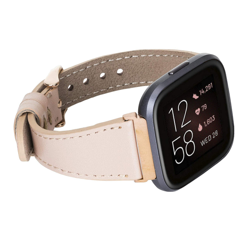 Venito Messina Leather Slim Watch Band Compatible with Fitbit Versa/Versa 2 / Versa Lite Nude Pink Rose GOld Connector & Clasp