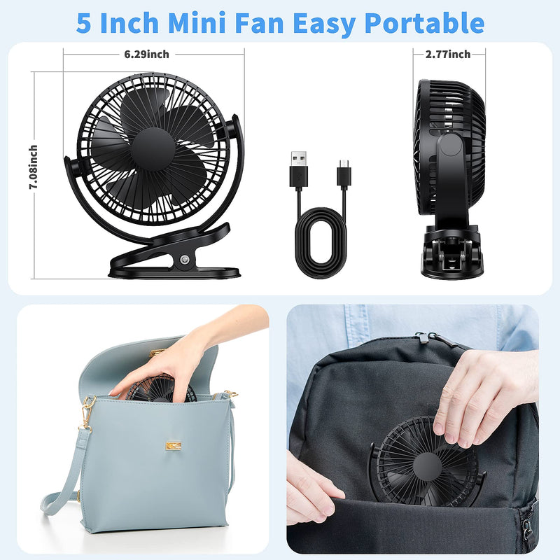 [AUSTRALIA] - ATEngeus USB Fan, Rechargeable Portable Fan, Clip on Fan, Battery Operated Fan, 3 Speeds, 5000mAh USB Desk Fan, 720°Rotation, Sturdy Clamp for home, Camping, Treadmill and car TF-28D 