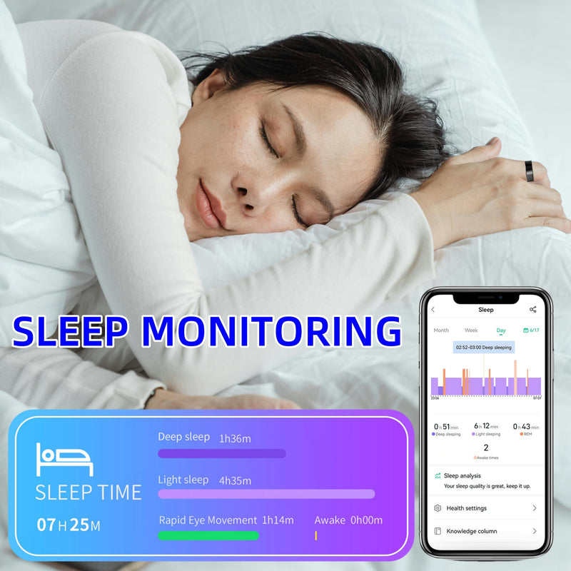 Smart Ring for Women Men, Health Fitness Tracker, IP68 Waterproof Rings, Sleep Ring with Charging Case and Ring Protector, Remote Photography, Family Care, No App Fees(Black, 11#)