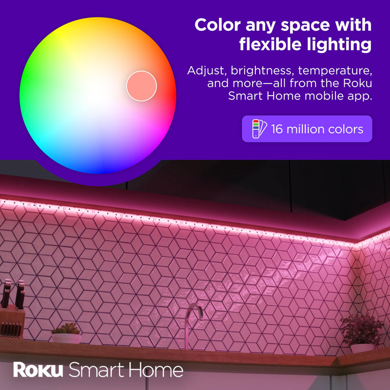 Roku Smart LED Light Strip, 16.4ft - Color Options with Adjustable Brightness & Temperature - Peel & Stick WiFi Smart Strip Lights Works Voice, Alexa & Google Assistant - Smart Home Products