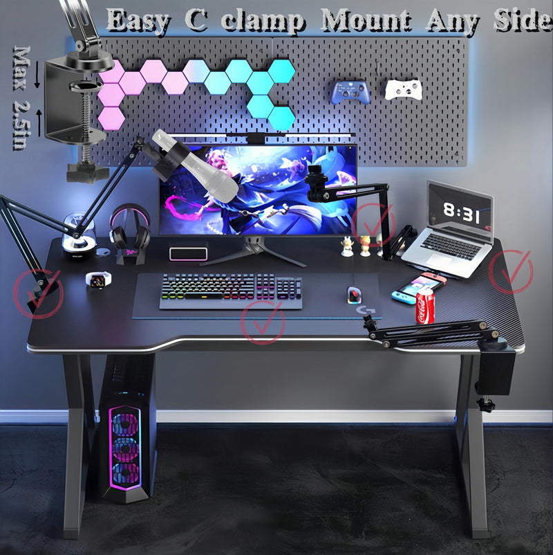 Low Profile Mic Boom Arm Stand 360° Rotatable Adjustable Compact and Foldable Table Microphone Arm Holds 2.5kg with 3/8" to 5/8" Screw Adapter for Game Streaming Podcast Broadcast (C Clamp Mount) C Clamp Mount