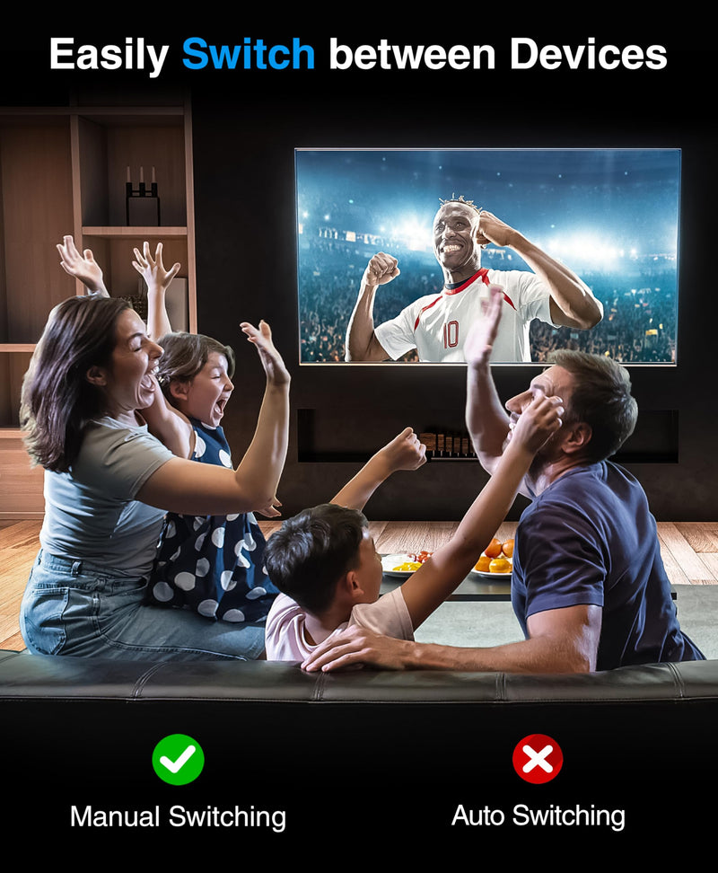 [AUSTRALIA] - Kinivo 8K HDMI Switch 2 in 1 Out - (Uni-Directional, 8K 60Hz, Ultra HD Switcher Hub, 48Gbps HDMI Hub, HDR10+ Selector, Manual Switching Only) - Compatible with HDTV, PS5/4, Xbox, Projector 8K - 2 Port 