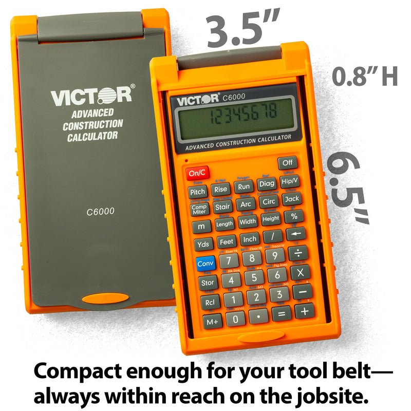 Victor C6000 Advanced Construction Calculator with Protective Case Displays in Fractional or Dimensional Forms Perfect for Carpenters, Renovators,Builders, Contractors, Estimators