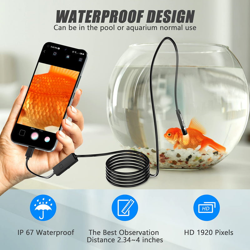 1920P Endoscope Snake Inspection Camera, Lightswim Type C Borescope, Scope Camera with 8 LED Lights for Android and iOS Smartphone, iPhone, iPad, Samsung (16.5 FT/5M) TENG-W400-ONE