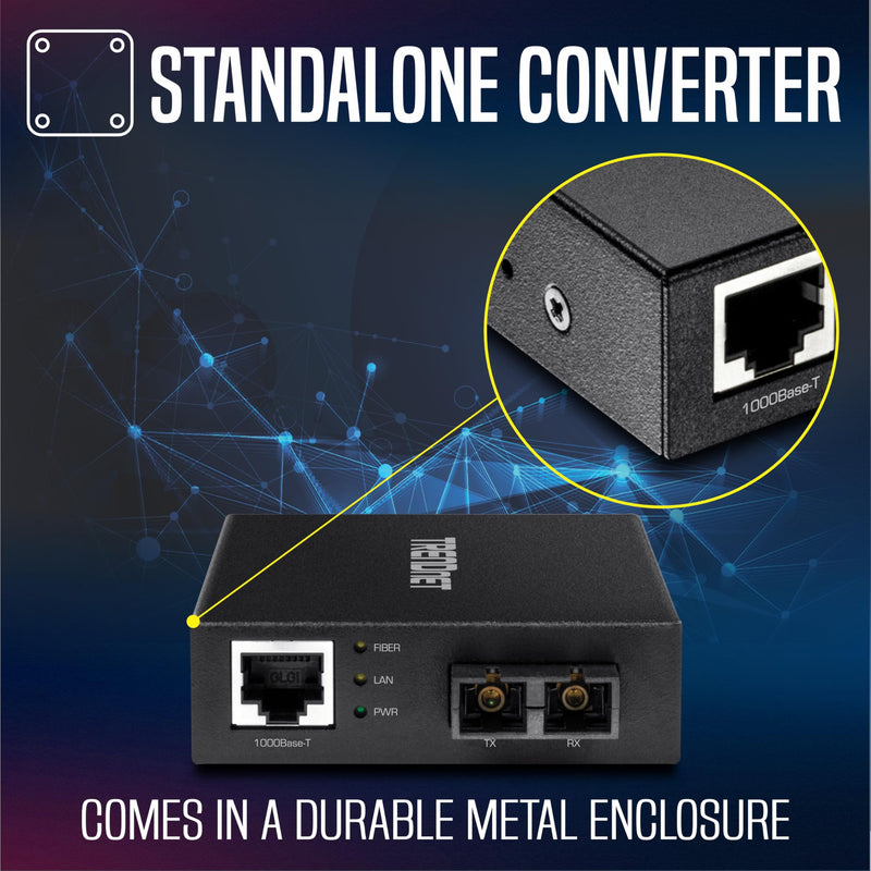 TRENDnet 1000Base-T to 1000Base-SX Multi-Mode SC Fiber Converter,TFC-GMSC | up to 550M (1800 ft.), 2 Gbps Switching Capacity,NDAA &TAA compliant, Black 550 m Gigabit