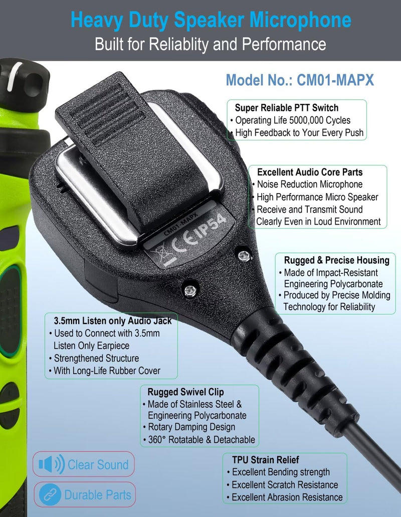 Commountain Speaker Mic with Reinforced Cable for Motorola Radios APX6000 APX7000 APX8000 XPR6350 XPR6550 XPR7550 XPR7350e XPR7550e XPR7580e APX 6000 7000 8000 XPR 6550 7550 7550e,Shoulder Microphone Black