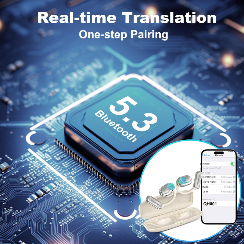 Wireless Earbuds, Language Translation Earbuds, 3-in-1 AI Real Time Translator Earbuds,Compatible with iOS & Android, Ideal for Travel, Work & Study-Silver