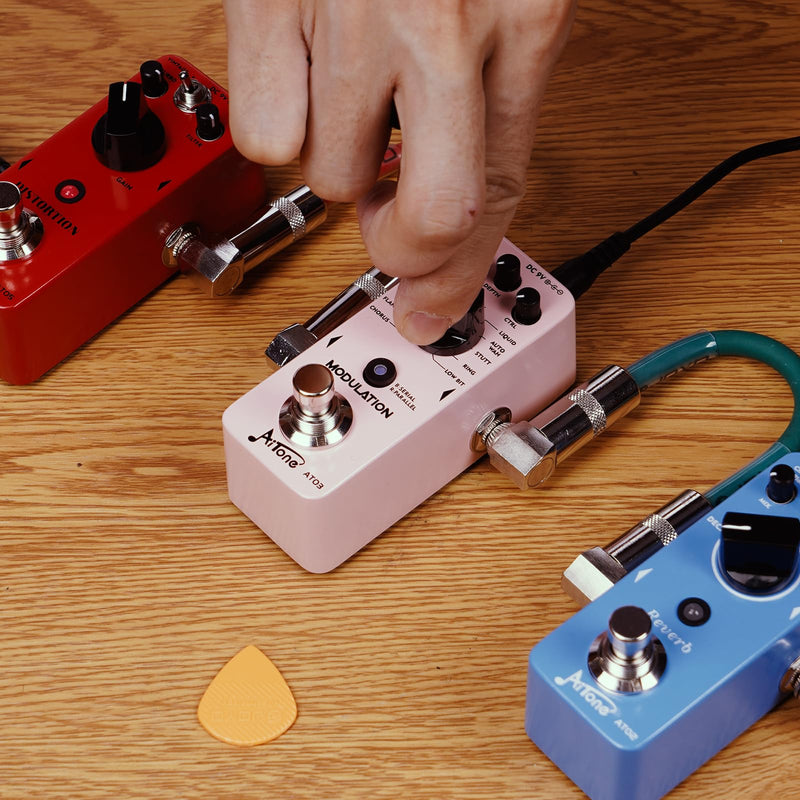 [AUSTRALIA] - AITONE Modulation Pedal for Electric Guitar with Chorus Flanger Tremolo Phaser Vibrato Multi Digital Guitar Pedals 11 Modulation Modes (AT-03) Light pink 