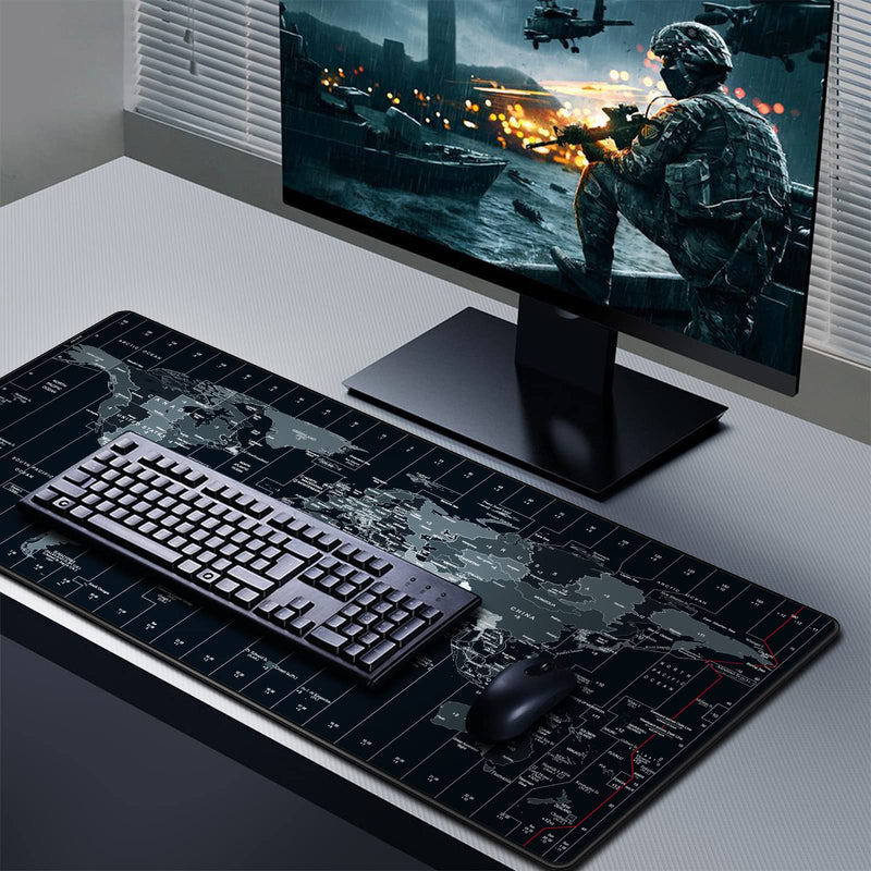 JIALONG New Upgraded Version Large Mouse Pad Desk Mat Comfortable Mousepad with Personalized Design Extended Size 35.4 X 15.7X 0.12 inches for Laptop, Computer and PC - Black World Map Typ 1
