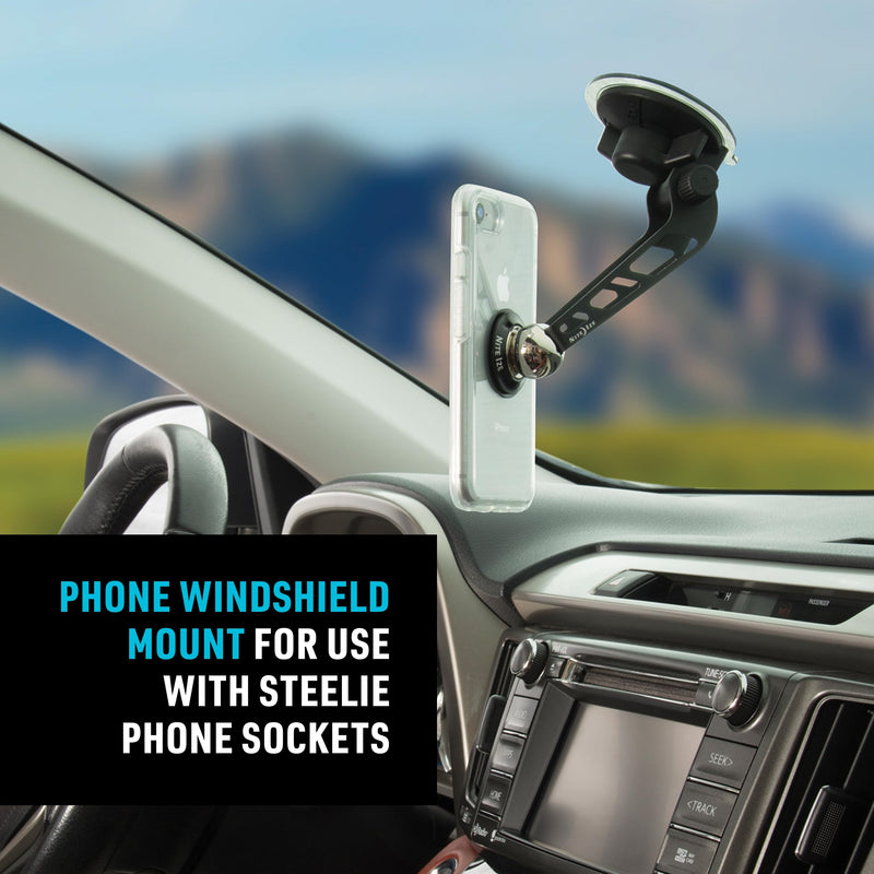 Nite Ize Steelie Windshield Mount - Phone Holder for Car Windshield - Alternative to Car Dashboard & Vent Phone Mounts - Compatible with Steelie Magnetic Mounting System - Black