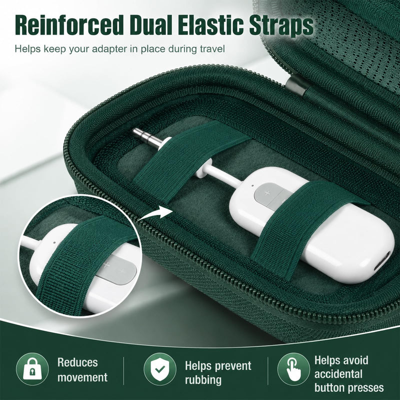 COMECASE Bluetooth Transmitter Case for AirFly SE/Pro 2/Pro/Duo | Hard EVA Travel Case with Elastic Band and Dual Straps, for AirFly and Small Audio Adapters,Commutes and Daily Carry, Green