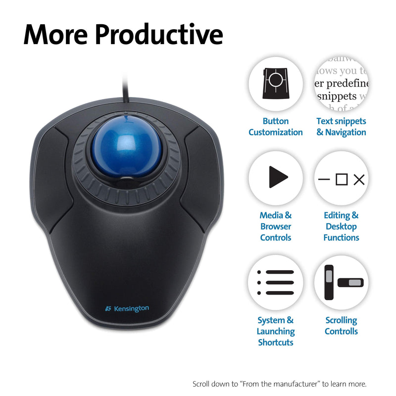 Kensington Orbit Trackball Mouse with Scroll Ring (K72337US) Black wired usb