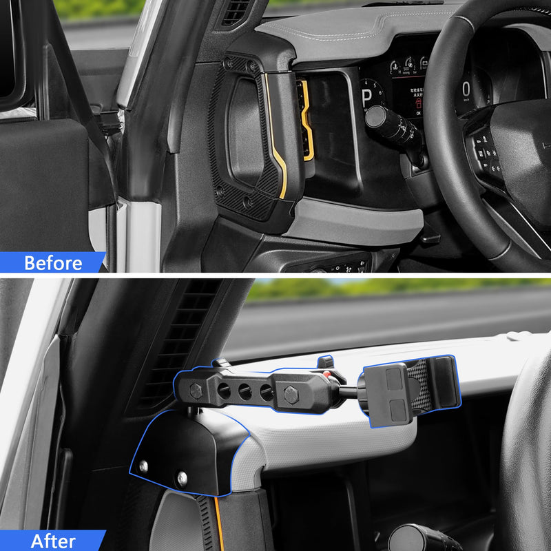 Car Phone Mount for 2021-2026 Ford Bronco Accessories 2/4 Door | Driver Side, 360° Adjustable, Aluminum Bronco Phone Mount, Sturdy and Durable, Steady Support, Fit 4-7 inch Phones