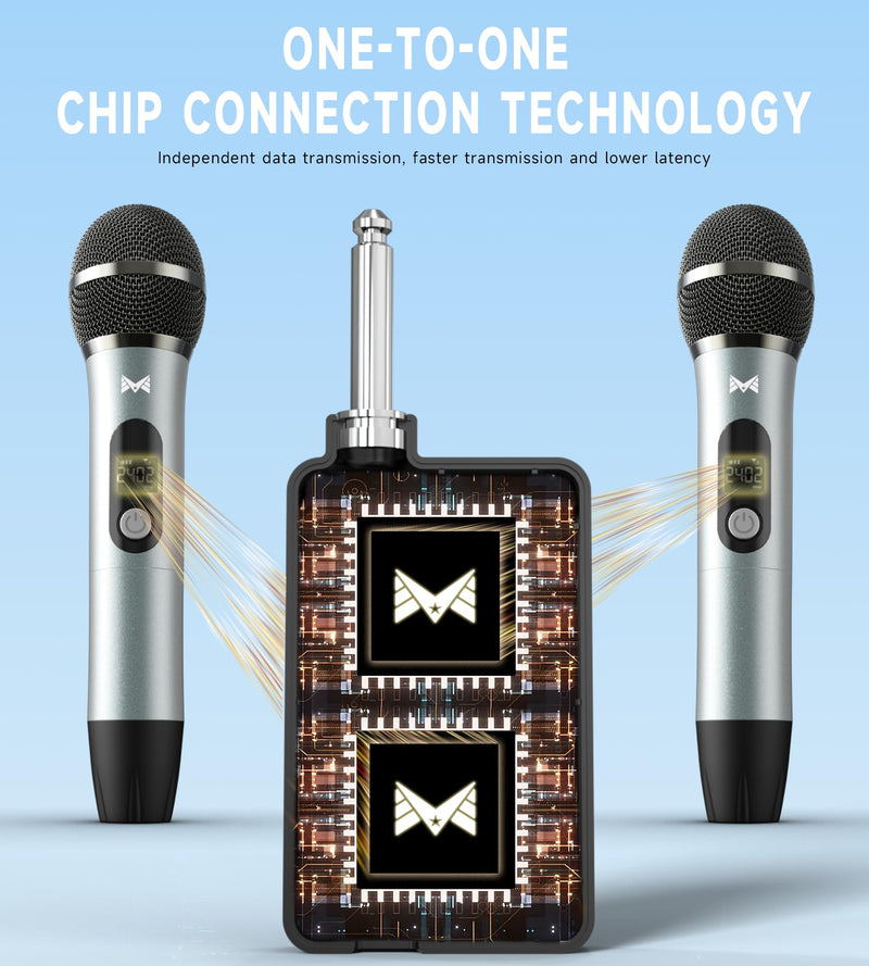 [AUSTRALIA] - Wireless Microphones, Wireless Microphone with One-To-One Chip Connection, Volume Control, 200-Foot Receiving Distance, All-Metal Tube Microphone, Suitable for Video Recording, Family Gatherings 