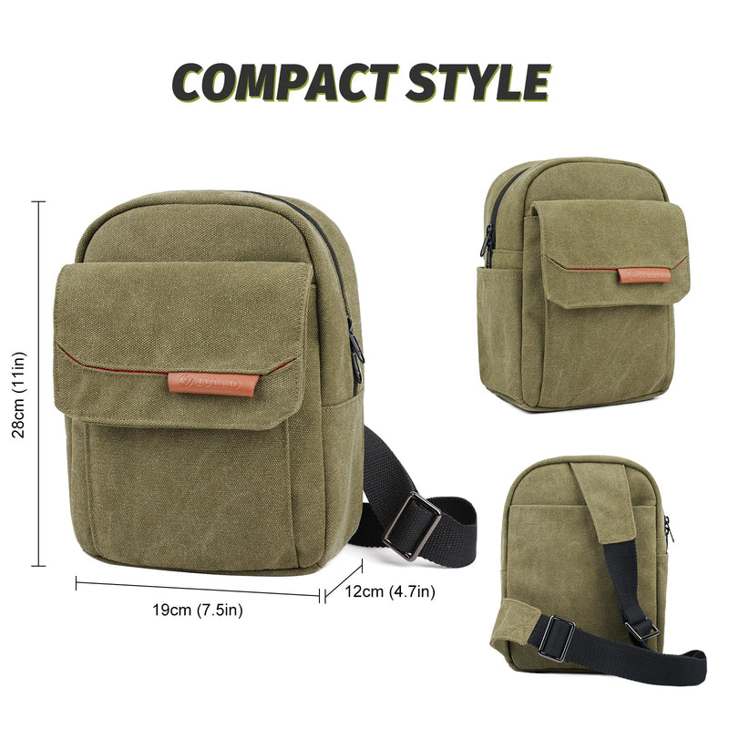 Small Camera Bag for Photographer Canvas Sling Bag Purse Waterproof Dslr Bag Compatible with Nikon Sony for Men and Women Army green