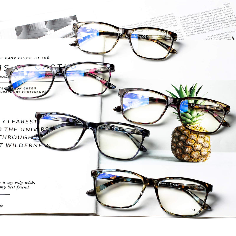 SIGVAN Ladies Reading Glasses Blue Light Blocking Spring Hinge Fashion Pattern Print Eyeglasses for Women Multicolour 2.0 x