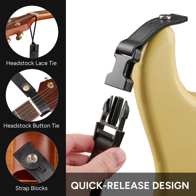 Amumu SNAPLOCK Guitar Strap with Clip - Metallic Gold Nylon for Acoustic, Electric & Bass Guitar - 2" Wide
