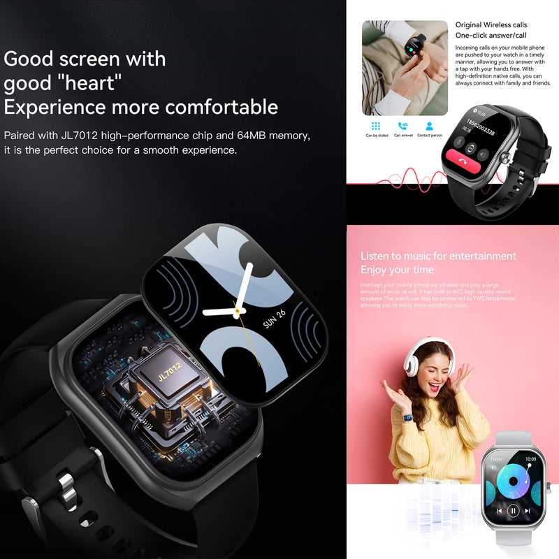 Smart Watches for Men(Answer/Make Call), 2.01" Curved Screen HD Fitness Tracker Watch with Blood Pressure/Heart Rate Monitor, SpO2, Fitness Watch for Men, Smart Watch for Android/iOS Phones (Black)