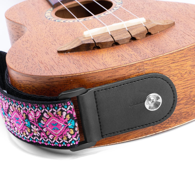 BestSounds Ukulele Strap, Jacquard Weave Adjustable Uke Mandolin Shoulder Straps for Adult & Kids, Ukulele Button Accessories Pink
