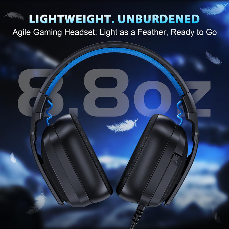 Vakedy Wired Gaming Headset for PC, PS5, PS4, Switch, Gaming Headphones with Noise Canceling Microphone,Computer Headsets with 3.5mm Audio Jack,Folding Design (Black/Blue) Black/Blue