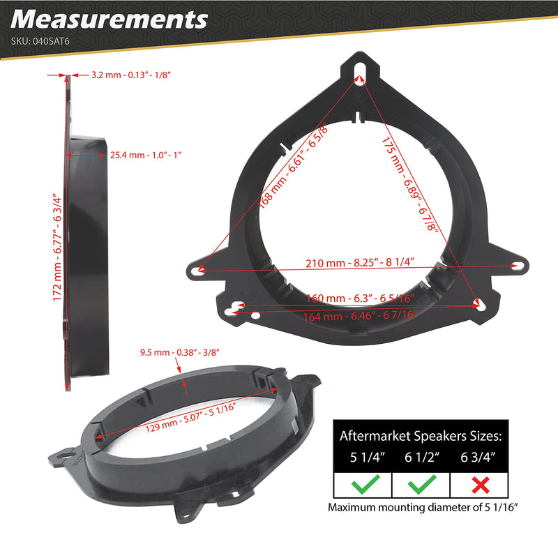 Scosche Compatible with Select 2010 to 2012 Lexus, 2004 to 2016 Scion, 2013 to 2018 Subaru & 2000 to 2019 Toyota Vehicles 5.25" - 6.5" Speaker Adapters (1 Pair) SAT6 Standard Packaging