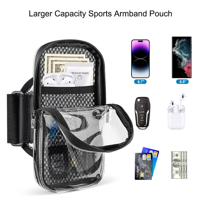 Clear Running Phone Holder Armband, Sports Armband Case for iPhone 14 13 Pro Max 12 11 Plus X XS Samsung Android, Universal Arm Bands Bag with Key Card Pocket for Exercise Walking Workout Fitness Clear
