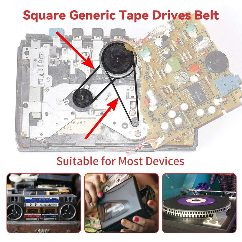 Recorder Rubber Belts, Cassette Recorder Repair Maintenance Mix Cassette Rubber Square Belt 40-135MM (50PCS)