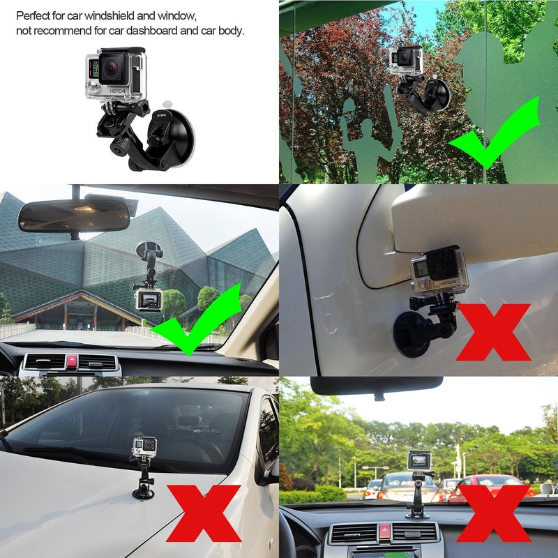 Sametop Suction Cup Mount Compatible with Gopro Hero 12, 11, 10, 9, 8, 7, 6, 5, 4, Session, 3+, 3, 2, 1, Hero (2018), Max, Fusion, DJI Osmo Action Cameras; Perfect for Car Windshield and Window