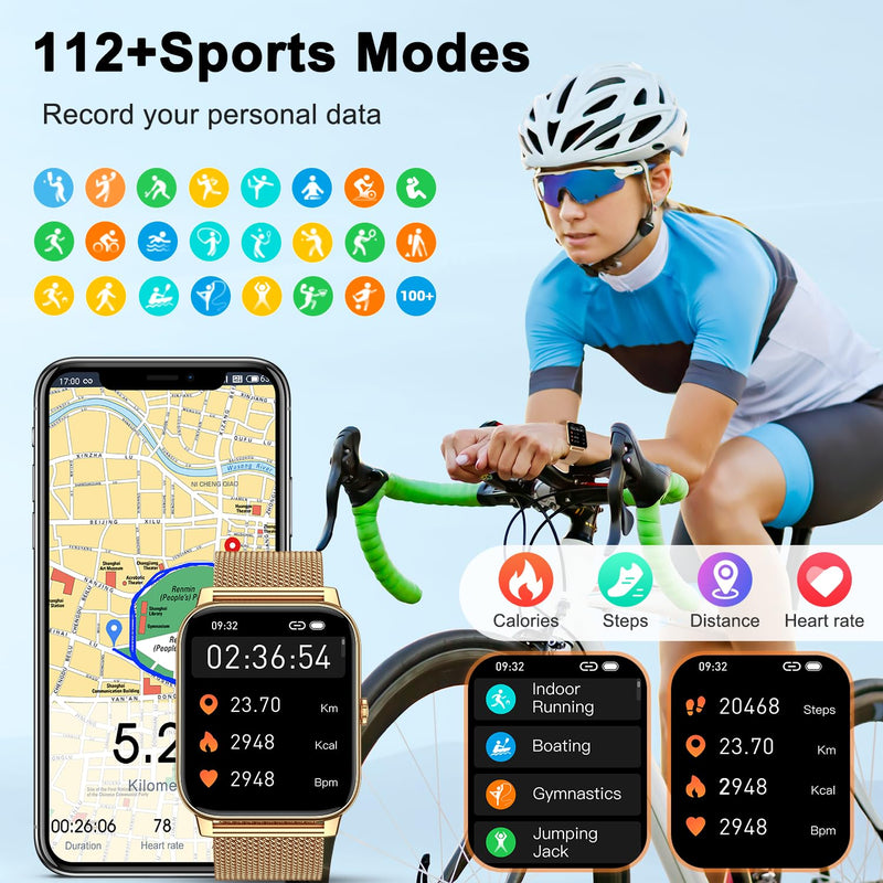 Smart Watch for Women Fitness Tracker: Gold Smart Watches for Women Digital Mens watches Make/Answer Call Waterproof Running Smartwatch Android Phone iPhone Samsung Compatible Heart Rate Monitor