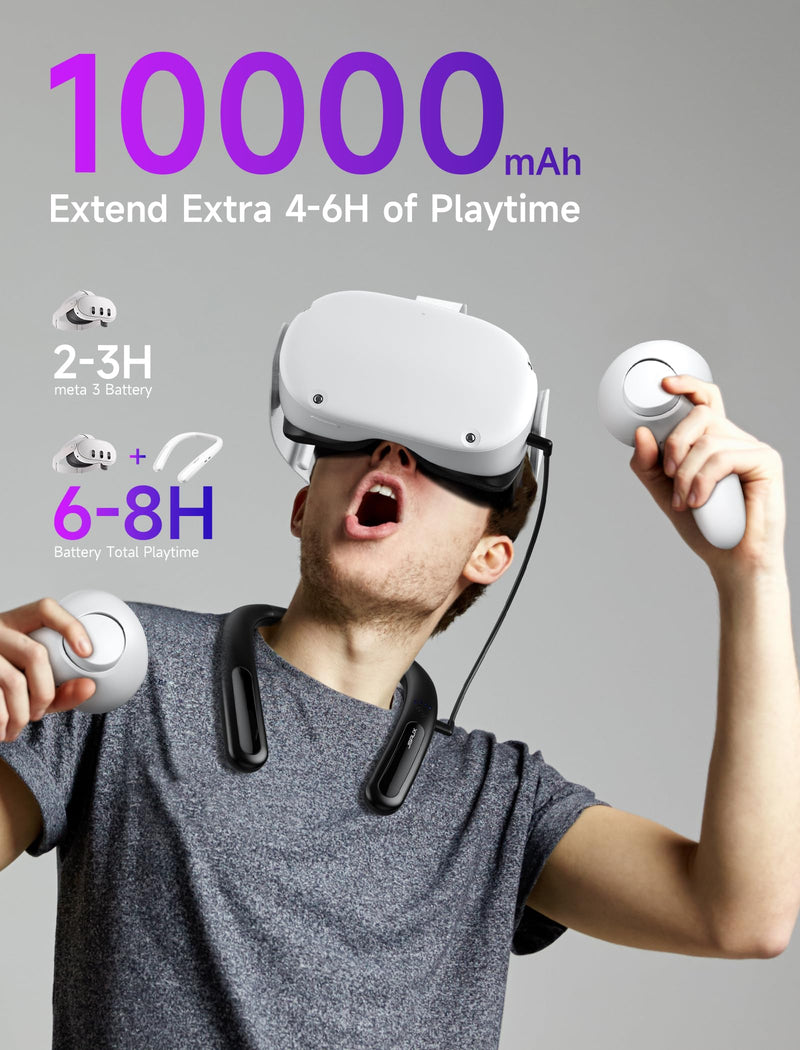JSAUX Battery Pack for Meta Quest 2/3, 10000mAh PD Fast Charger Battery Pack (Extra 4-6 H Playtime), VR Extend Power Accessories, Compatible with Oculus Quest 2, Meta Quest 3, PSVR 2, Pico 4 and More Black