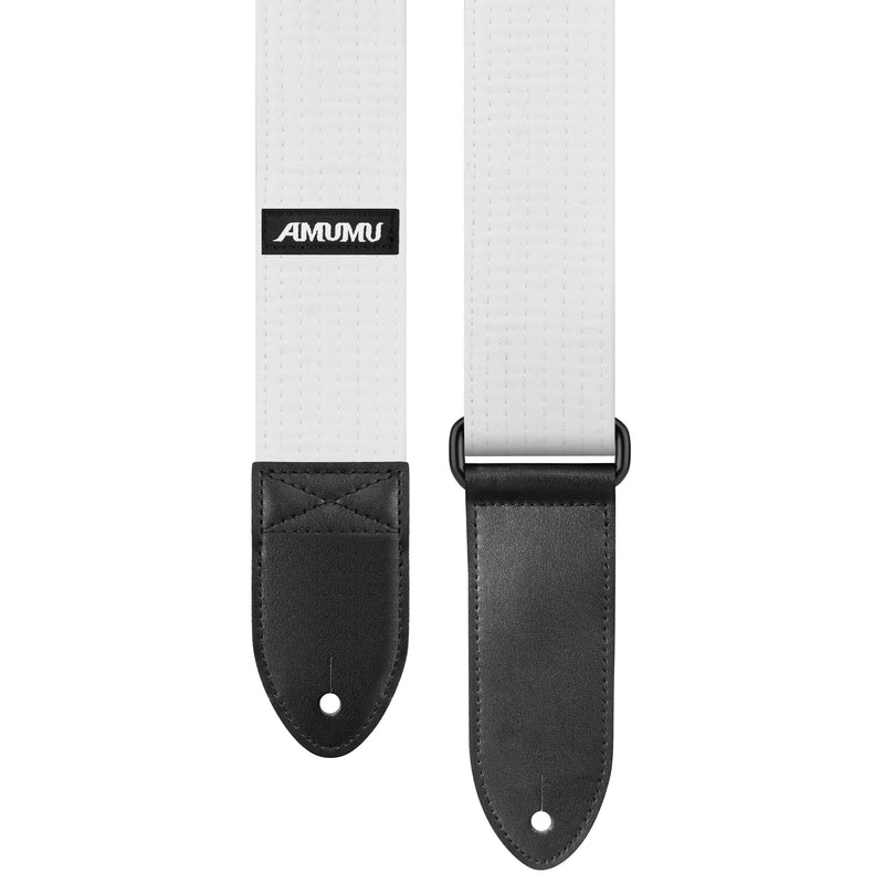 Amumu Premium Thick Cotton Guitar Strap - Ideal for Acoustic, Electric, and Bass Guitars White