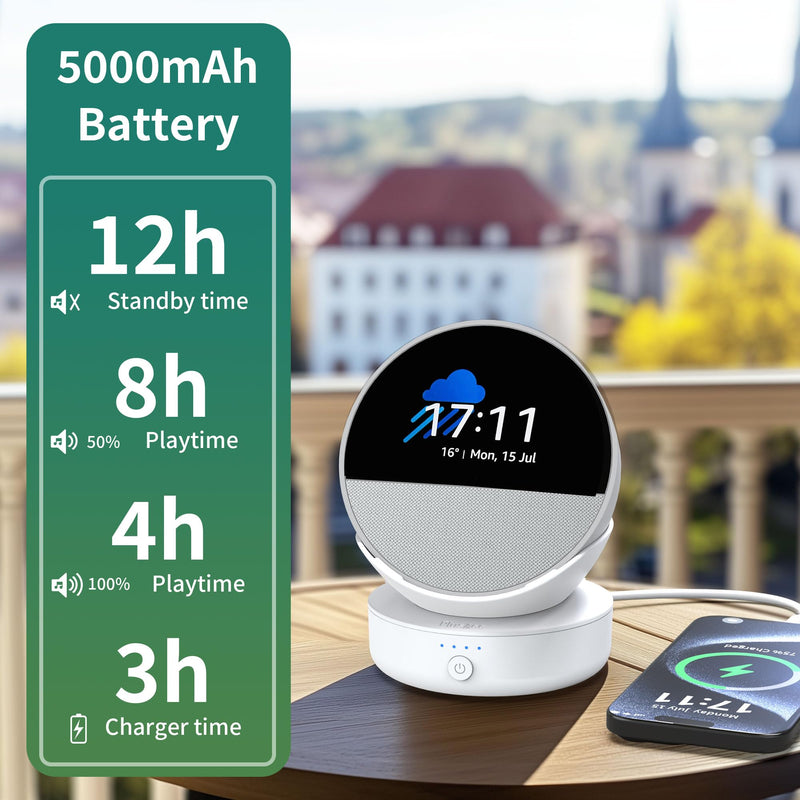 PlusAcc Battery Base for Spot - 5000mAh Portable Charger Stand with 8 Hours Sound Playback Playtime with USB-C Output Port, Charging Dock Accessories for iPhone and Spot (Not Include Spot)(White) White